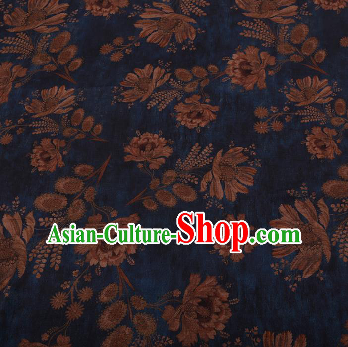 Asian Chinese Silk Fabric Traditional Classical Pattern Blue Satin Plain Cheongsam Drapery Gambiered Guangdong Gauze