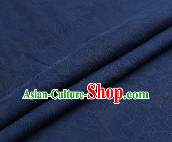 Chinese Traditional Blue Gambiered Guangdong Gauze Satin Plain Classical Peony Pattern Cheongsam Silk Drapery