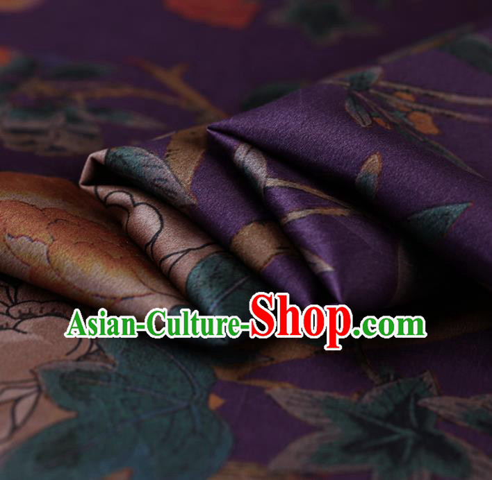 Traditional Chinese Purple Gambiered Guangdong Gauze Satin Plain Classical Peony Pattern Cheongsam Silk Drapery
