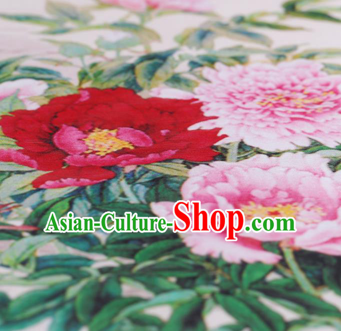 Traditional Chinese Pink Linen Classical Peony Pattern Satin Plain Cheongsam Silk Drapery