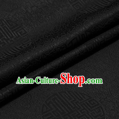 Traditional Chinese Black Brocade Palace Pattern Satin Plain Cheongsam Silk Drapery