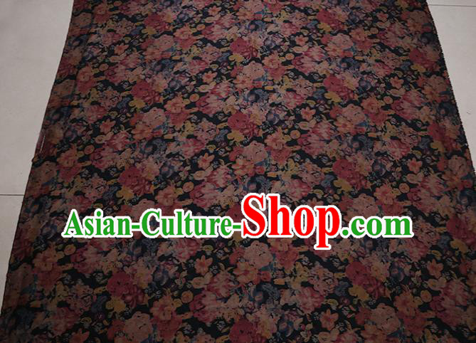 Traditional Chinese Gambiered Guangdong Gauze Black Satin Plain Classical Pattern Cheongsam Silk Drapery