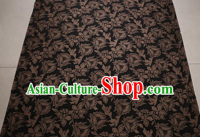 Traditional Chinese Black Gambiered Guangdong Gauze Satin Plain Classical Pattern Cheongsam Silk Drapery