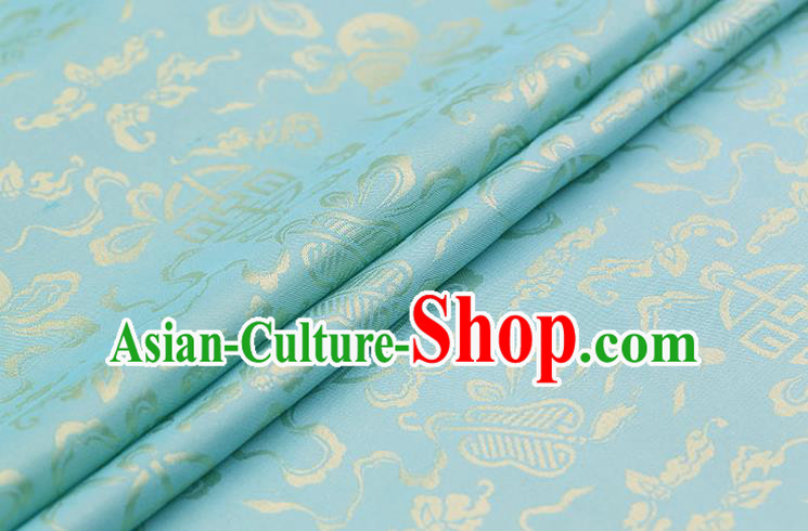 Traditional Chinese Light Blue Brocade Palace Cucurbit Ribbon Pattern Satin Plain Cheongsam Silk Drapery