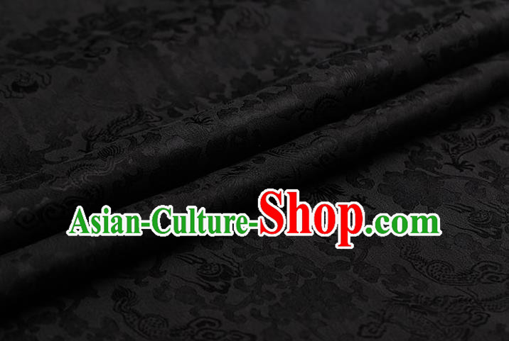 Traditional Chinese Black Brocade Palace Dragons Pattern Satin Plain Cheongsam Silk Drapery