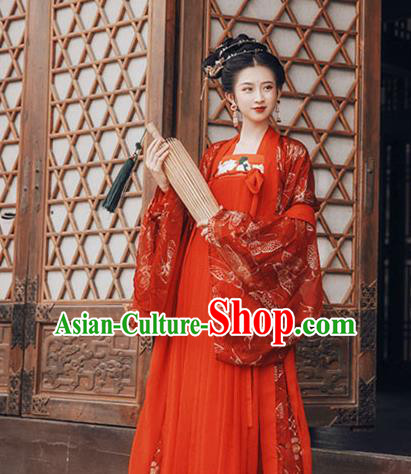 Chinese Tang Dynasty Wedding Red Hanfu Dress Ancient Imperial Consort Embroidered Costumes for Women