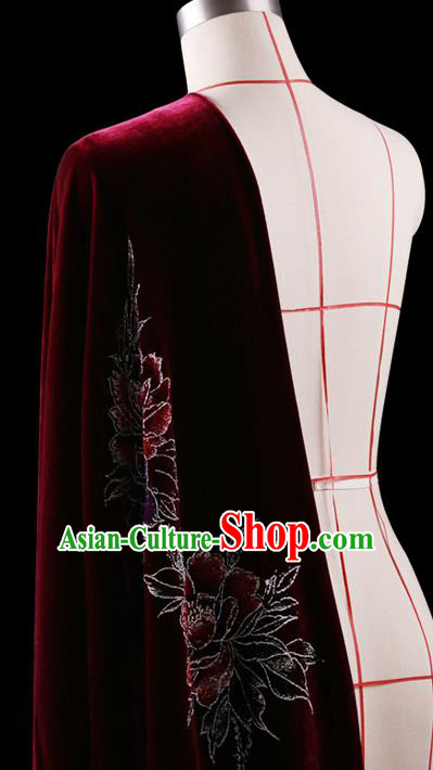 Chinese Traditional Purplish Red Velvet Fabric Palace Pattern Cheongsam Pleuche Silk Drapery