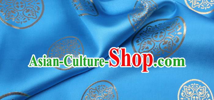 Chinese Traditional Blue Brocade Fabric Palace Pattern Satin Plain Cheongsam Silk Drapery