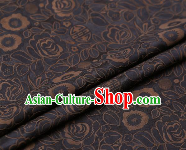 Chinese Traditional Gambiered Guangdong Gauze Fabric Palace Brown Peony Pattern Satin Plain Cheongsam Silk Drapery