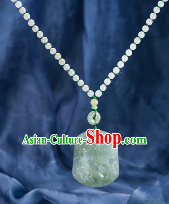 Chinese Traditional Jewelry Accessories Ancient Jade Carving Dragon Necklace Jadeite Pendant
