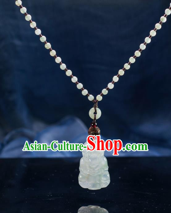 Chinese Traditional Jewelry Accessories Ancient Ice Jade Avalokitesvara Necklace Jadeite Buddha Pendant