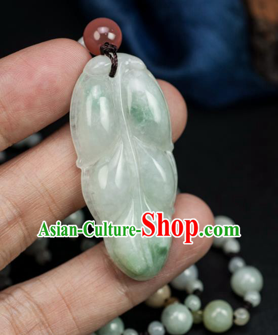 Chinese Traditional Jewelry Accessories Ancient Ice Jade Necklace Jadeite Carving Leaf Pendant