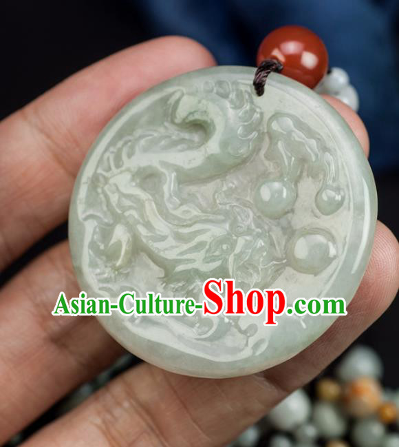 Chinese Traditional Jewelry Accessories Ancient Ice Jade Necklace Jadeite Carving Dragon Pendant