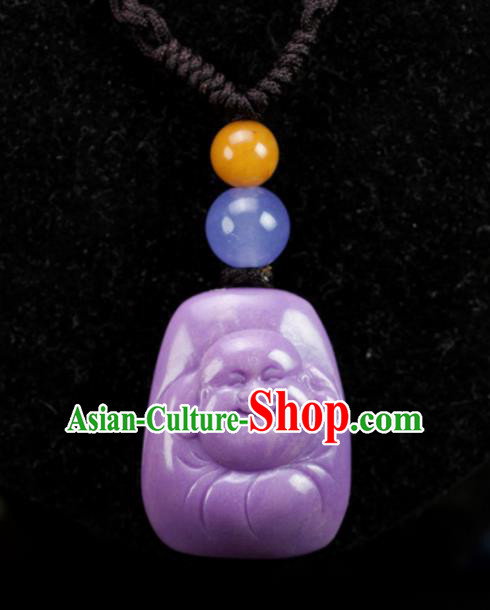 Chinese Traditional Jewelry Accessories Purple Mica Necklet Ancient Hanfu Carving Maitreya Buddha Necklace for Women