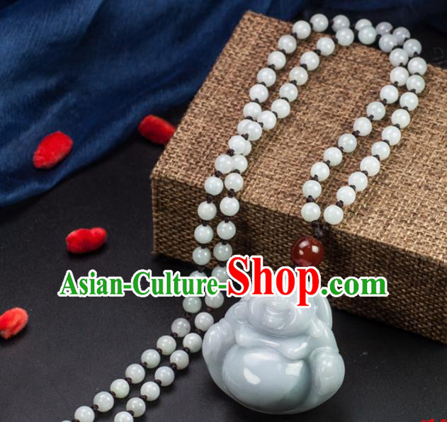 Chinese Traditional Jewelry Accessories Jade Maitreya Buddha Pendant Ancient Jadeite Necklace