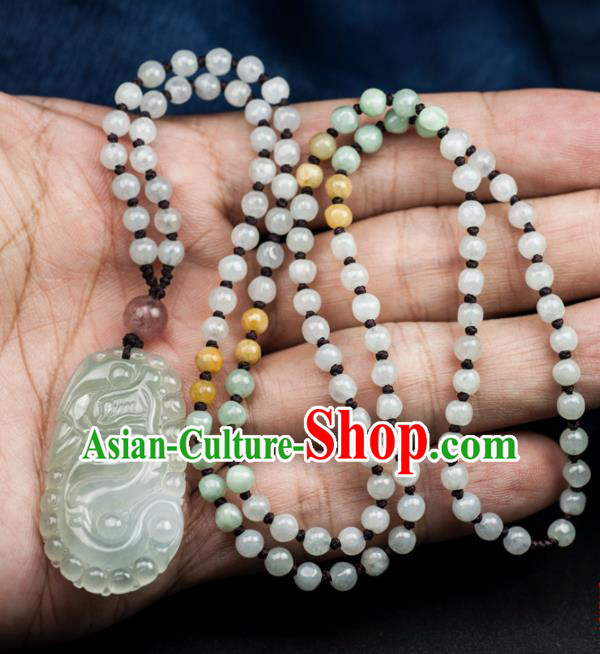 Chinese Traditional Jewelry Accessories Jade Dragon Pendant Ancient Jadeite Necklace
