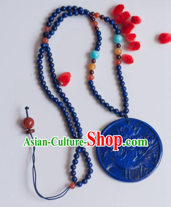 Chinese Traditional Jewelry Accessories Ancient Hanfu Carving Lotus Necklace for Women