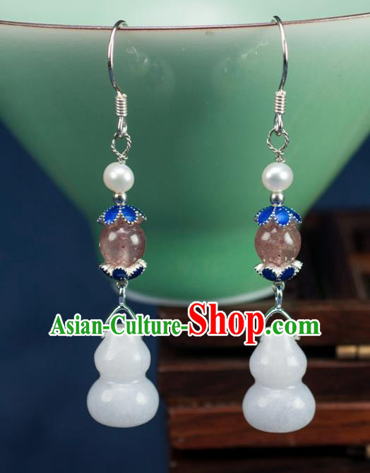 Chinese Traditional Jewelry Accessories Ancient Hanfu Jadeite Cucurbit Earrings for Women