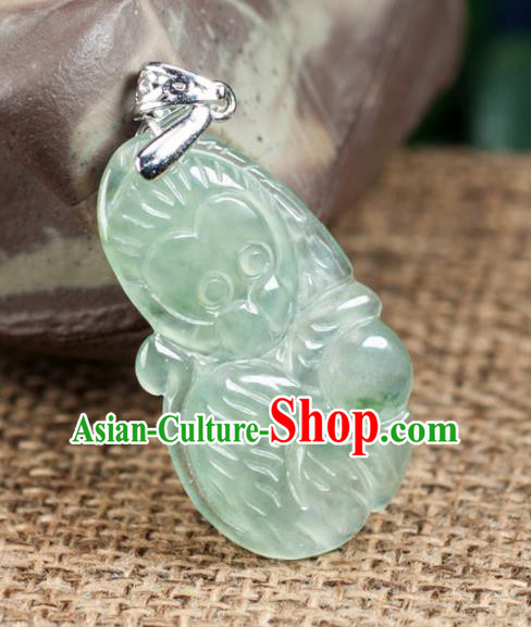 Chinese Traditional Jewelry Accessories Icy Zodiac Monkey Pendant Ancient Jadeite Necklace