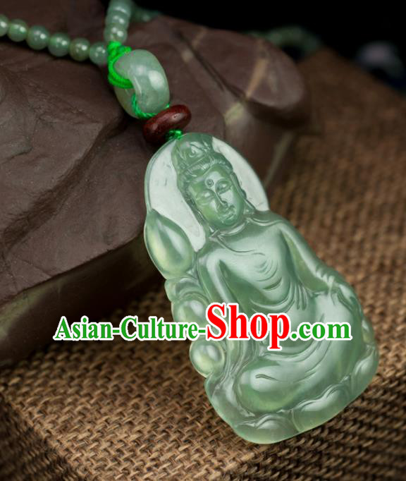 Chinese Traditional Jewelry Accessories Jade Pendant Ancient Handmade Carving Jadeite Avalokiteshvara Necklace