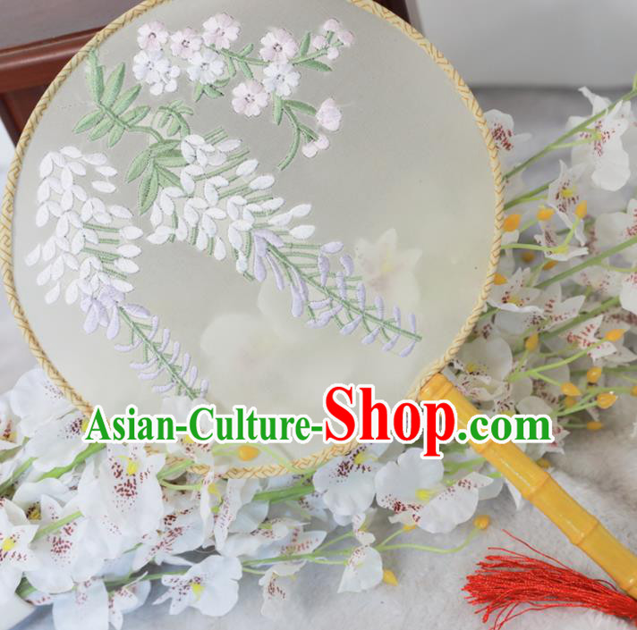 Chinese Traditional Hanfu Palace Fans Ancient Handmade Embroidered Wisteria Round Fans for Women