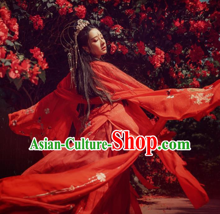 Chinese Ancient Peri Wedding Hanfu Dress Traditional Princess Embroidered Costumes for Women