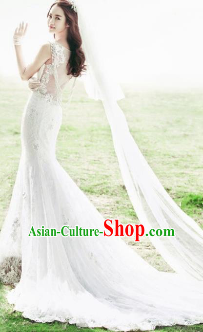 Top Performance Catwalks Costumes White Satin Wedding Dress Full Dress for Women