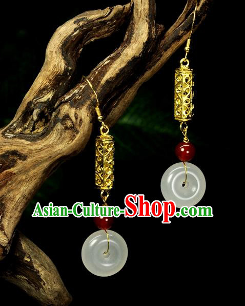 Chinese Traditional Jewelry Accessories Ancient Hanfu Cloisonne Jade Tassel Earrings for Women