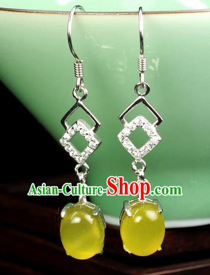 Chinese Traditional Jewelry Accessories Ancient Hanfu Yellow Jadeite Earrings for Women
