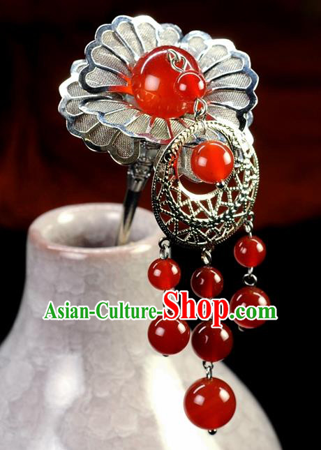 Chinese Traditional Hanfu Agate Hair Clip Hair Accessories Ancient Classical Tassel Hairpins for Women