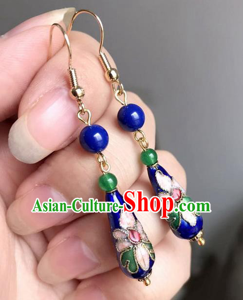 Chinese Traditional Jewelry Accessories Ancient Hanfu Cloisonne Blue Earrings for Women
