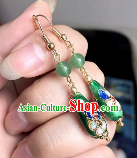 Chinese Traditional Jewelry Accessories Ancient Hanfu Cloisonne Green Earrings for Women