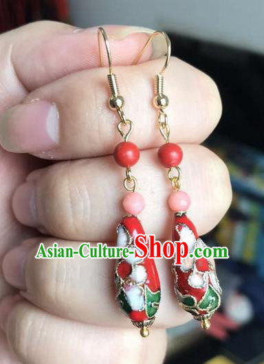 Chinese Traditional Jewelry Accessories Ancient Hanfu Cloisonne Red Earrings for Women