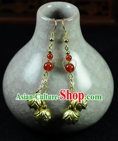 Chinese Traditional Jewelry Accessories Ancient Hanfu Golden Bells Tassel Earrings for Women