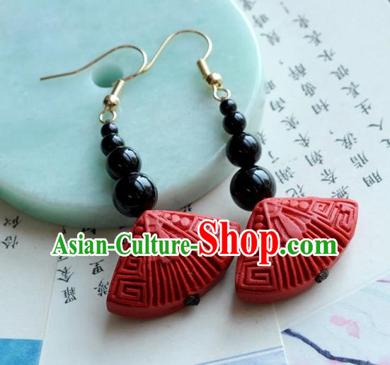 Chinese Traditional Jewelry Accessories Ancient Hanfu Red Lacquerware Earrings for Women