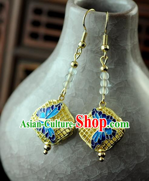 Chinese Traditional Jewelry Accessories Ancient Hanfu Blueing Butterfly Earrings for Women