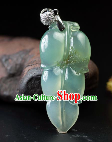 Chinese Traditional Jewelry Accessories Jade Carving Leaf Craft Handmade Jadeite Pendant