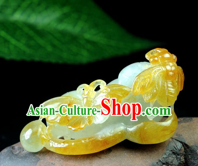 Chinese Traditional Jewelry Accessories Jade Sculpture Craft Handmade Yellow Jadeite Butterfly Pendant