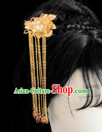 Chinese Classical Hair Accessories Traditional Ancient Hanfu Golden Flowers Hair Clip Tassel Hairpins for Women