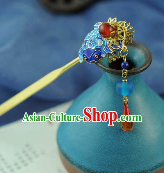 Chinese Traditional Hanfu Cloisonne Carp Hair Comb Hair Accessories Ancient Classical Hairpins for Women