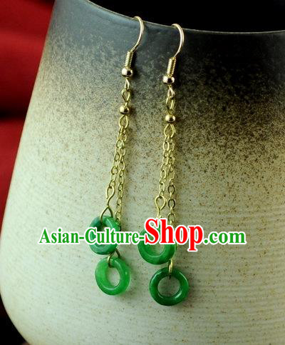 Chinese Traditional Jewelry Accessories Ancient Hanfu Tassel Green Earrings for Women