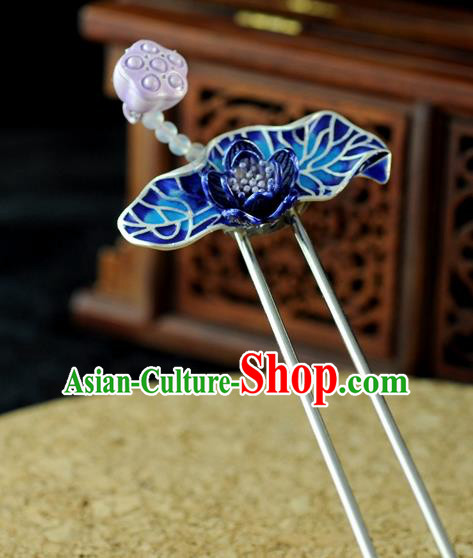 Chinese Traditional Cloisonne Lotus Hair Clip Hair Accessories Ancient Palace Classical Hairpins for Women