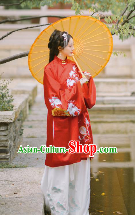 Chinese Ming Dynasty Princess Red Hanfu Dress Traditional Ancient Nobility Lady Embroidered Costumes for Women