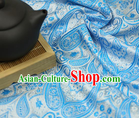 Asian Chinese Traditional Fabric Material Blue Brocade Classical Pattern Design Satin Drapery