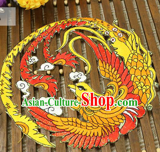 Chinese Traditional Tang Suit Fabric Accessories Ancient Embroidered Yellow Phoenix Cloth Patch