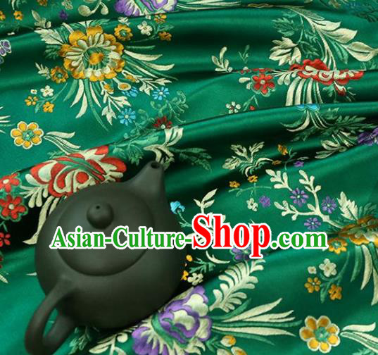 Asian Chinese Traditional Fabric Material Qipao Green Brocade Classical Begonia Pattern Design Satin Drapery