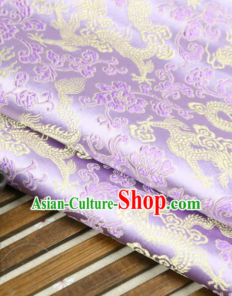 Lilac Brocade Chinese Traditional Silk Fabric Material Classical Dragons Pattern Design Satin Drapery