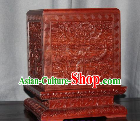 Chinese Ancient Films Props Wood Carving Dragon Imperial Jade Seal Box