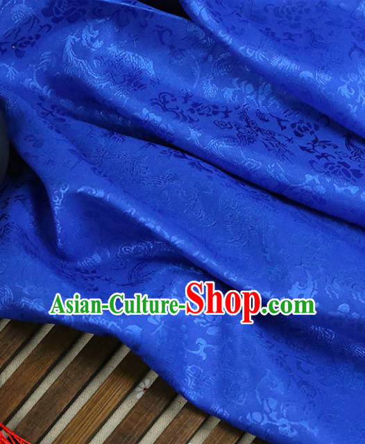 Blue Brocade Chinese Traditional Silk Fabric Material Classical Peony Pattern Design Satin Drapery