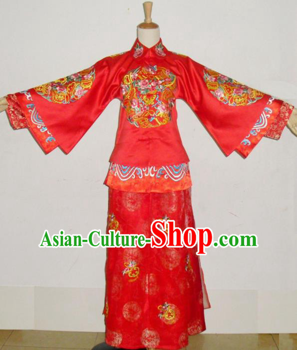 Chinese Traditional Xiuhe Suit Red Wedding Dresses Ancient Bride Embroidered Costumes for Women